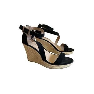 CHARLES by CHARLES DAVID Espadrille Wedge Sandals Black Suede and Tan 9